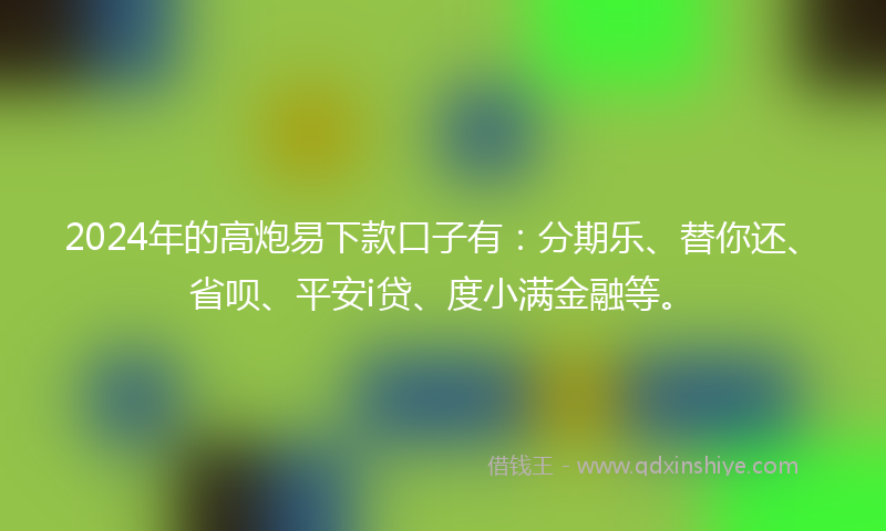 2024年的高炮易下款口子有：分期乐、替你还、省呗、平安i贷、度小满金融等。