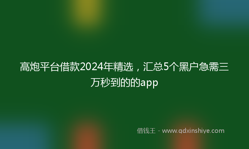 高炮平台借款2024年精选，汇总5个黑户急需三万秒到的的app
