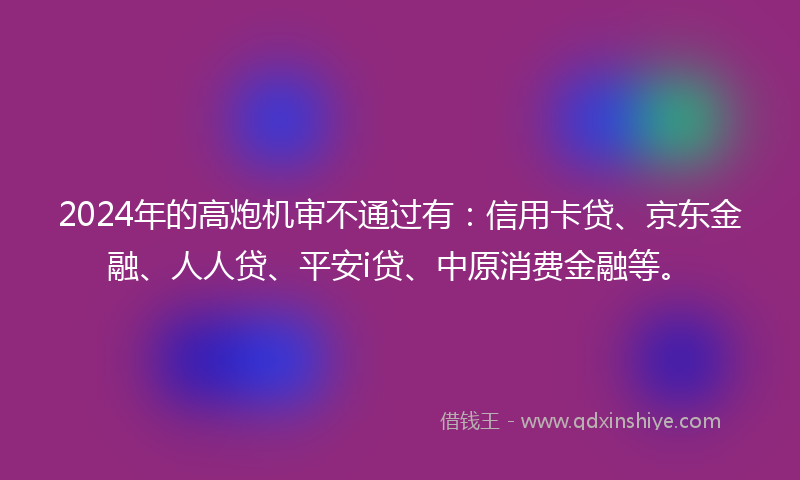 2024年的高炮机审不通过有：信用卡贷、京东金融、人人贷、平安i贷、中原消费金融等。