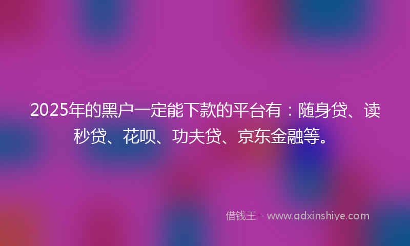2025年的黑户一定能下款的平台有：随身贷、读秒贷、花呗、功夫贷、京东金融等。