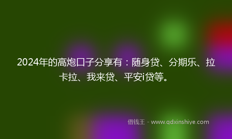 2024年的高炮口子分享有：随身贷、分期乐、拉卡拉、我来贷、平安i贷等。