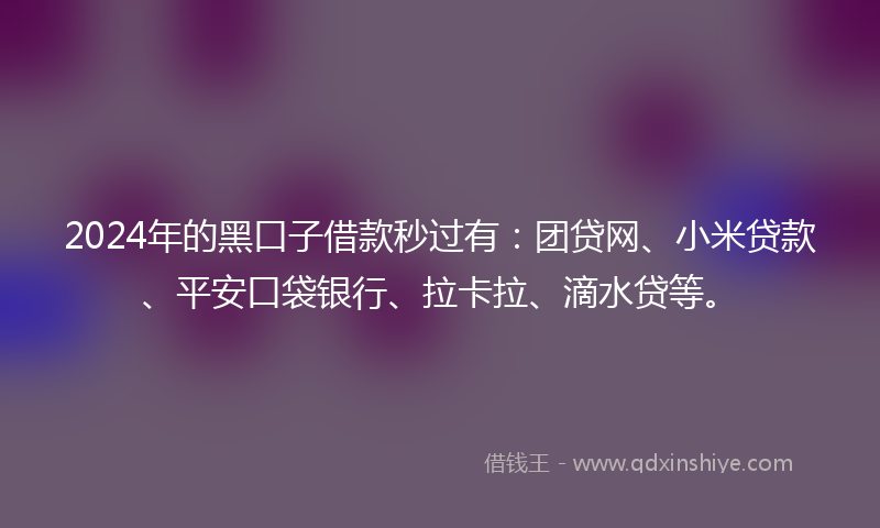 2024年的黑口子借款秒过有：团贷网、小米贷款、平安口袋银行、拉卡拉、滴水贷等。