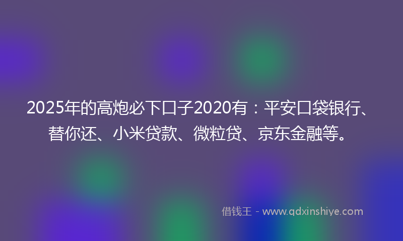 2025年的高炮必下口子2020有：平安口袋银行、替你还、小米贷款、微粒贷、京东金融等。