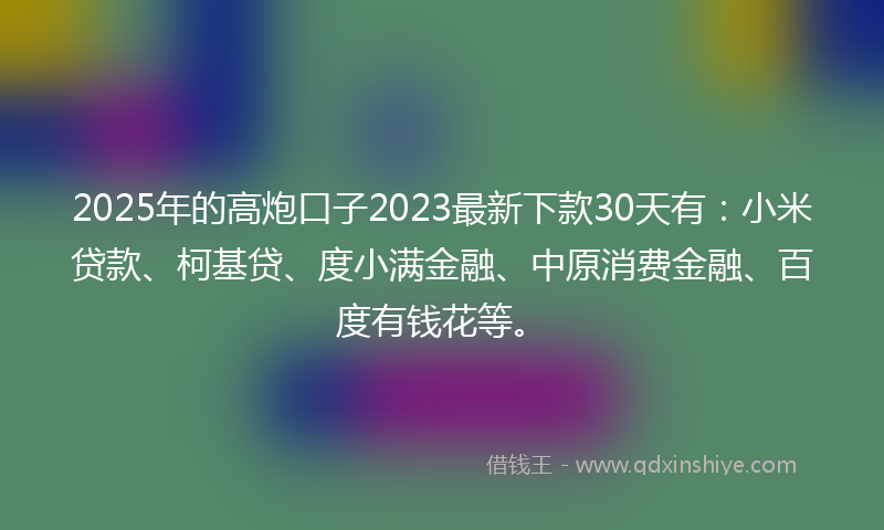 2025年的高炮口子2023最新下款30天有：小米贷款、柯基贷、度小满金融、中原消费金融、百度有钱花等。