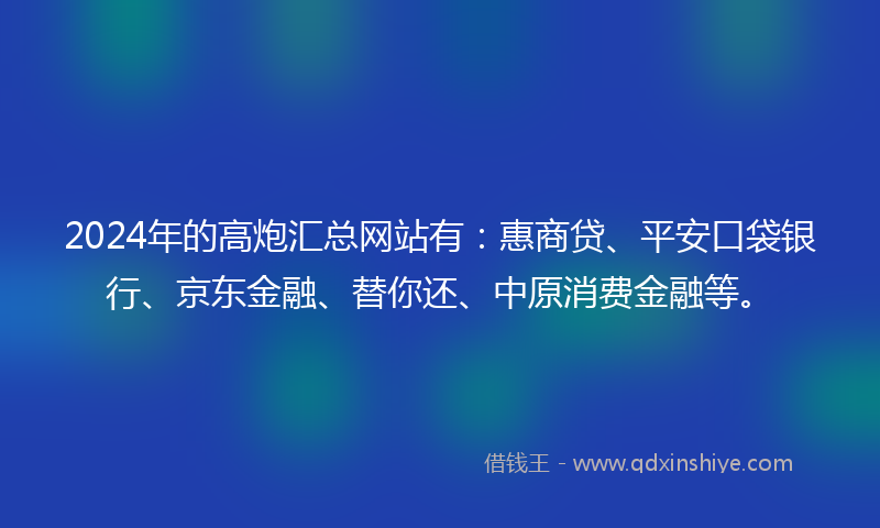 2024年的高炮汇总网站有：惠商贷、平安口袋银行、京东金融、替你还、中原消费金融等。