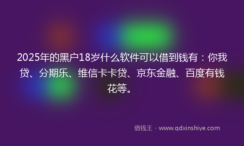 2025年的黑户18岁什么软件可以借到钱有：你我贷、分期乐、维信卡卡贷、京东金融、百度有钱花等。