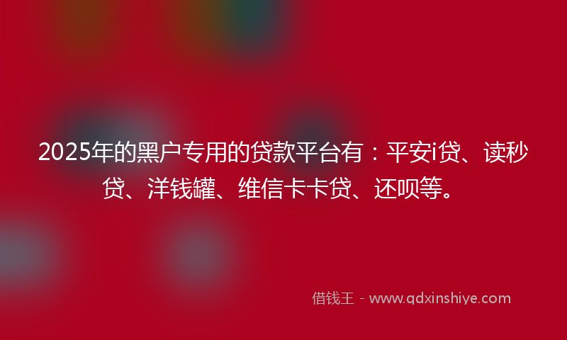 2025年的黑户专用的贷款平台有：平安i贷、读秒贷、洋钱罐、维信卡卡贷、还呗等。