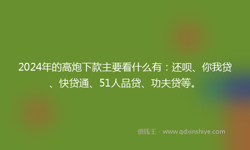 2024年的高炮下款主要看什么有：还呗、你我贷、快贷通、51人品贷、功夫贷等。