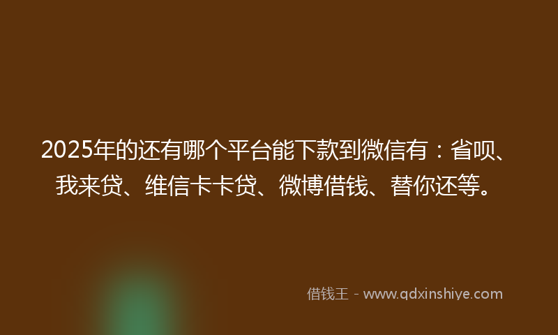 2025年的还有哪个平台能下款到微信有：省呗、我来贷、维信卡卡贷、微博借钱、替你还等。