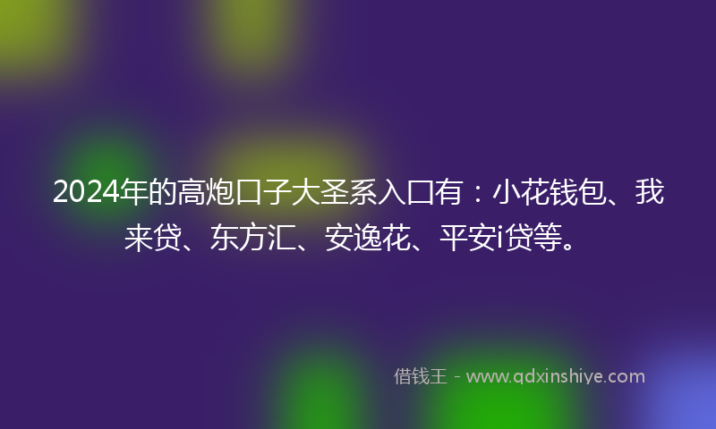 2024年的高炮口子大圣系入囗有：小花钱包、我来贷、东方汇、安逸花、平安i贷等。