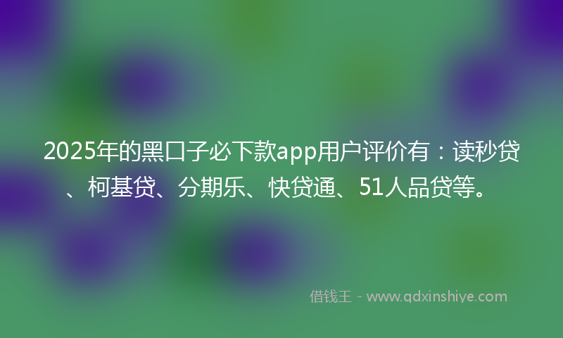 2025年的黑口子必下款app用户评价有：读秒贷、柯基贷、分期乐、快贷通、51人品贷等。