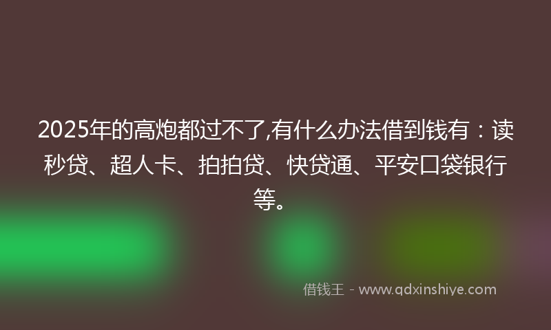 2025年的高炮都过不了,有什么办法借到钱有：读秒贷、超人卡、拍拍贷、快贷通、平安口袋银行等。