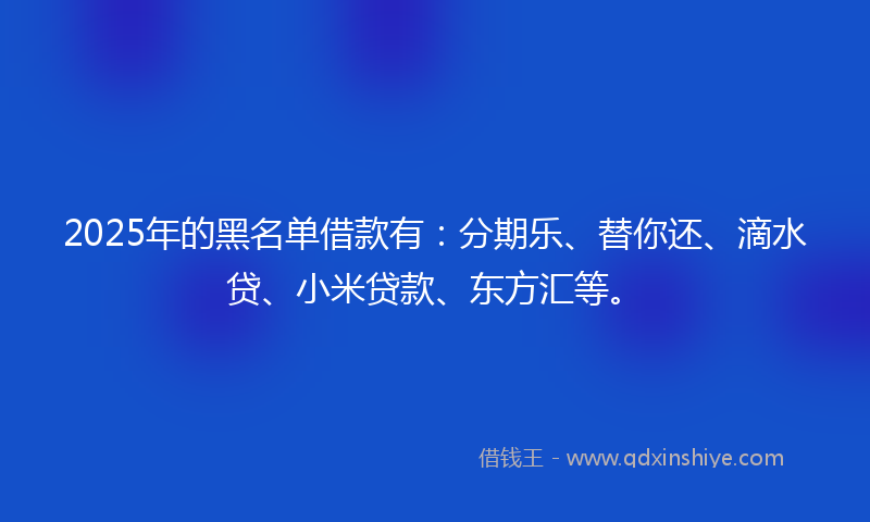 2025年的黑名单借款有：分期乐、替你还、滴水贷、小米贷款、东方汇等。