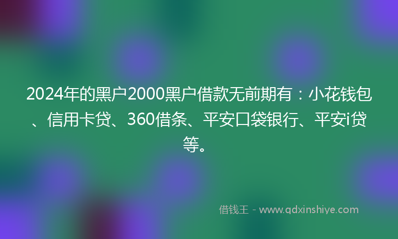 2024年的黑户2000黑户借款无前期有：小花钱包、信用卡贷、360借条、平安口袋银行、平安i贷等。
