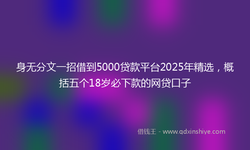 身无分文一招借到5000贷款平台2025年精选，概括五个18岁必下款的网贷口子