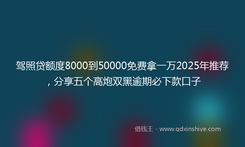 驾照贷额度8000到50000免费拿一万2025年推荐，分享五个高炮双黑逾期必下款口子