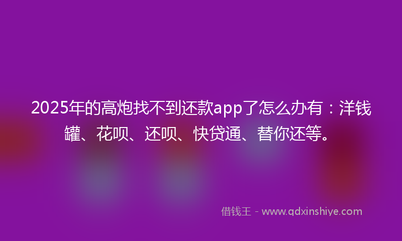 2025年的高炮找不到还款app了怎么办有：洋钱罐、花呗、还呗、快贷通、替你还等。