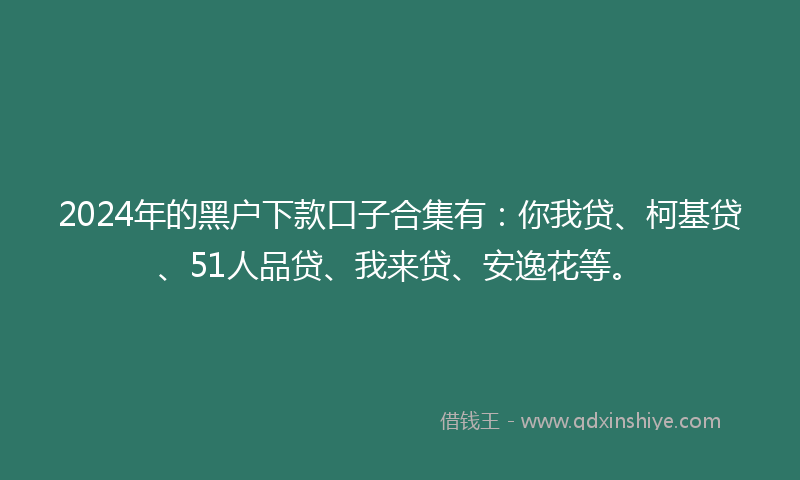 2024年的黑户下款口子合集有：你我贷、柯基贷、51人品贷、我来贷、安逸花等。