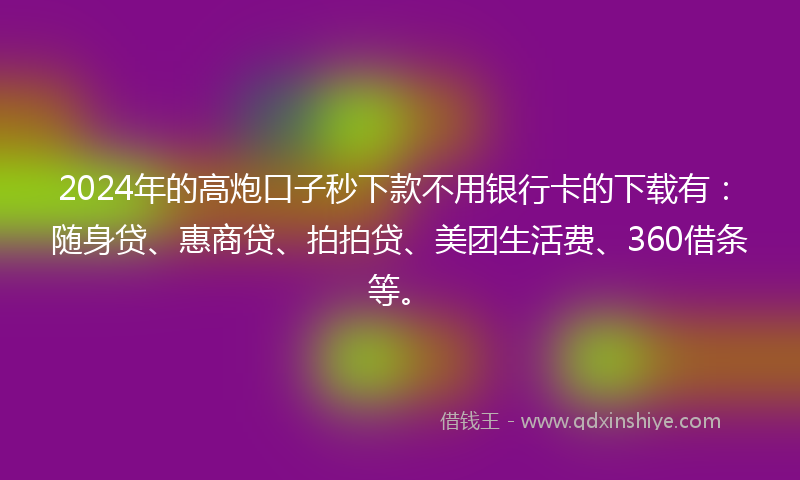 2024年的高炮口子秒下款不用银行卡的下载有：随身贷、惠商贷、拍拍贷、美团生活费、360借条等。