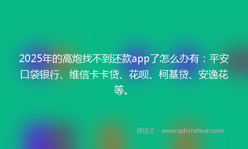 2025年的高炮找不到还款app了怎么办有：平安口袋银行、维信卡卡贷、花呗、柯基贷、安逸花等。