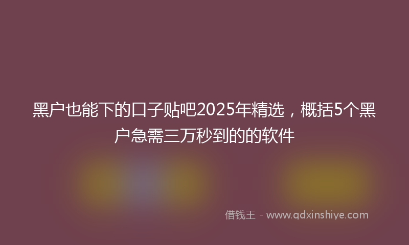 黑户也能下的口子贴吧2025年精选，概括5个黑户急需三万秒到的的软件