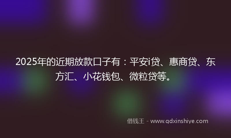 2025年的近期放款口子有：平安i贷、惠商贷、东方汇、小花钱包、微粒贷等。