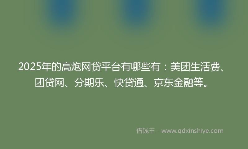 2025年的高炮网贷平台有哪些有：美团生活费、团贷网、分期乐、快贷通、京东金融等。