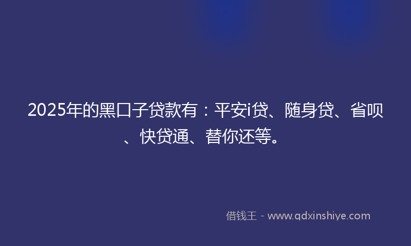 2025年的黑口子贷款有：平安i贷、随身贷、省呗、快贷通、替你还等。