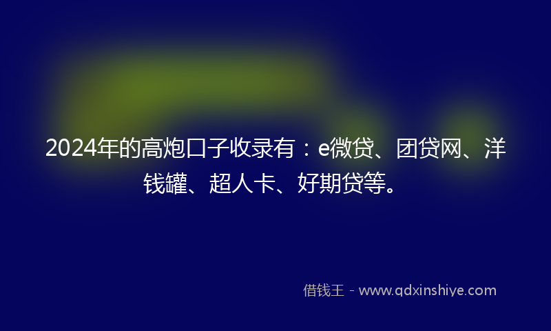 2024年的高炮口子收录有：e微贷、团贷网、洋钱罐、超人卡、好期贷等。