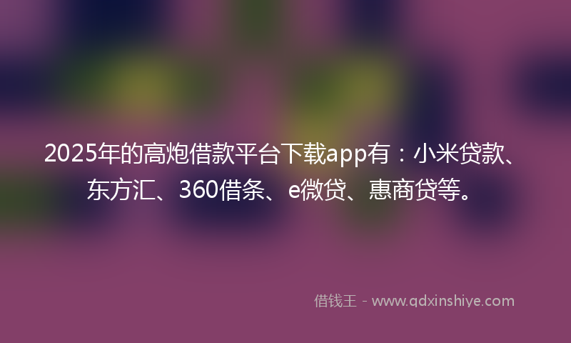 2025年的高炮借款平台下载app有：小米贷款、东方汇、360借条、e微贷、惠商贷等。