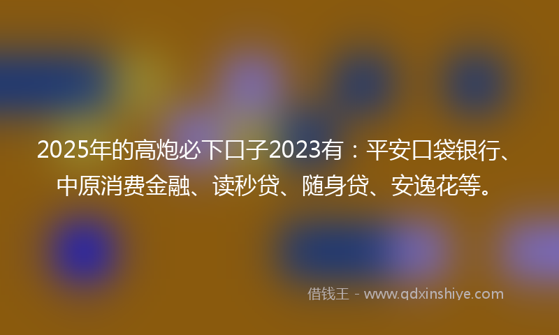 2025年的高炮必下口子2023有：平安口袋银行、中原消费金融、读秒贷、随身贷、安逸花等。
