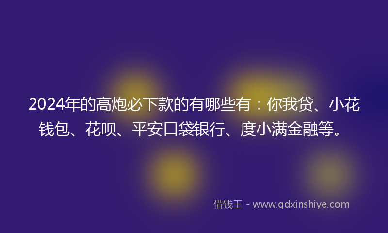 2024年的高炮必下款的有哪些有：你我贷、小花钱包、花呗、平安口袋银行、度小满金融等。