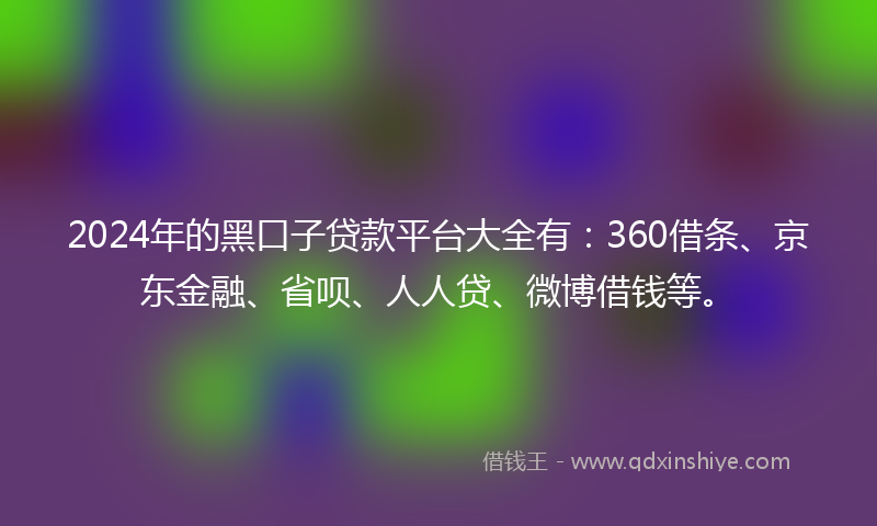 2024年的黑口子贷款平台大全有：360借条、京东金融、省呗、人人贷、微博借钱等。