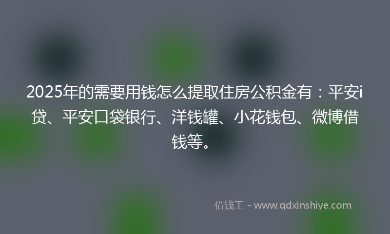 2025年的需要用钱怎么提取住房公积金有：平安i贷、平安口袋银行、洋钱罐、小花钱包、微博借钱等。