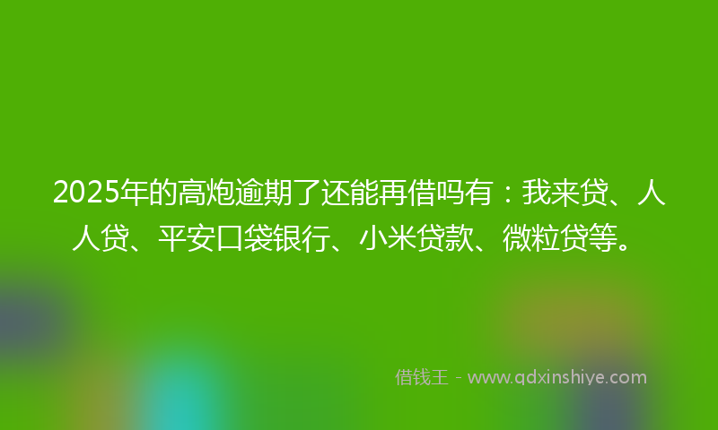 2025年的高炮逾期了还能再借吗有：我来贷、人人贷、平安口袋银行、小米贷款、微粒贷等。