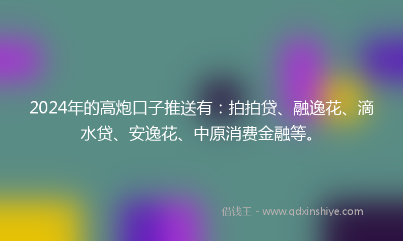 2024年的高炮口子推送有：拍拍贷、融逸花、滴水贷、安逸花、中原消费金融等。