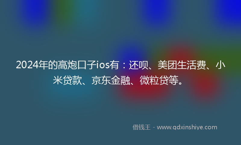 2024年的高炮口子ios有：还呗、美团生活费、小米贷款、京东金融、微粒贷等。