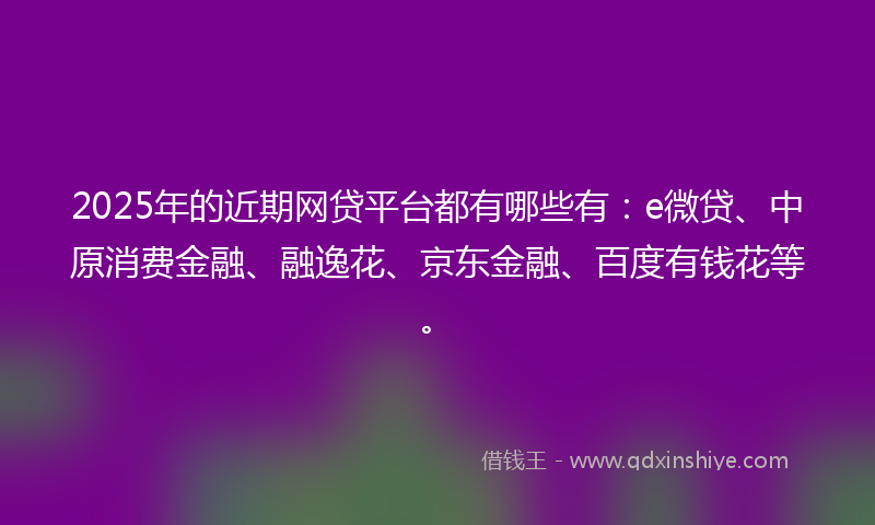 2025年的近期网贷平台都有哪些有：e微贷、中原消费金融、融逸花、京东金融、百度有钱花等。