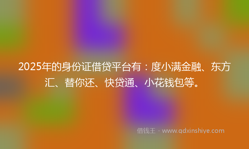 2025年的身份证借贷平台有：度小满金融、东方汇、替你还、快贷通、小花钱包等。