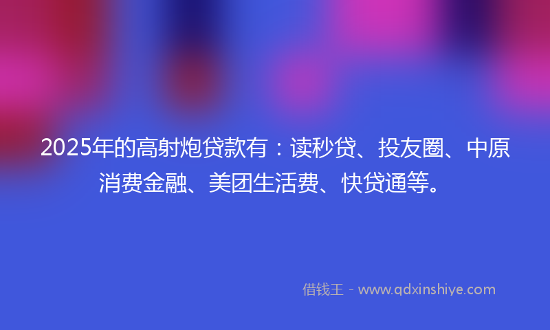 2025年的高射炮贷款有：读秒贷、投友圈、中原消费金融、美团生活费、快贷通等。
