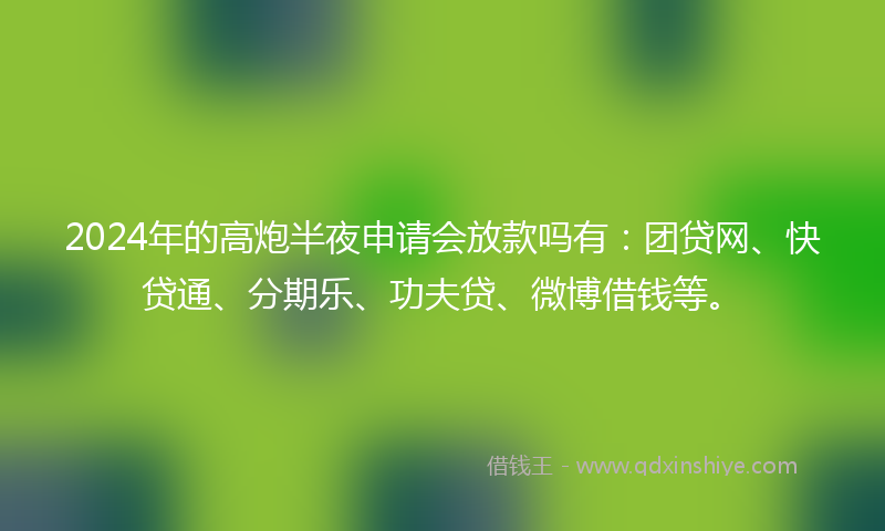 2024年的高炮半夜申请会放款吗有：团贷网、快贷通、分期乐、功夫贷、微博借钱等。