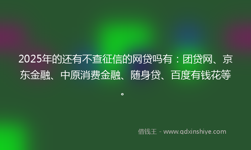 2025年的还有不查征信的网贷吗有：团贷网、京东金融、中原消费金融、随身贷、百度有钱花等。