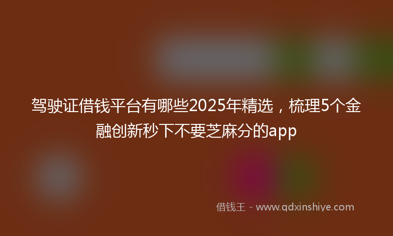 驾驶证借钱平台有哪些2025年精选，梳理5个金融创新秒下不要芝麻分的app