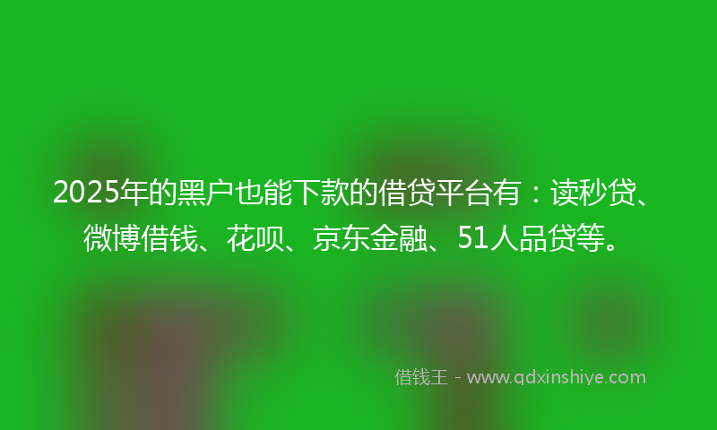 2025年的黑户也能下款的借贷平台有：读秒贷、微博借钱、花呗、京东金融、51人品贷等。