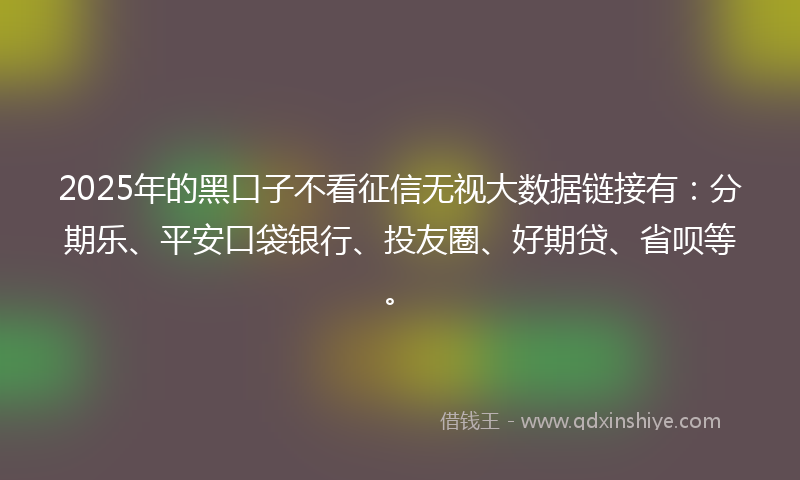 2025年的黑口子不看征信无视大数据链接有：分期乐、平安口袋银行、投友圈、好期贷、省呗等。
