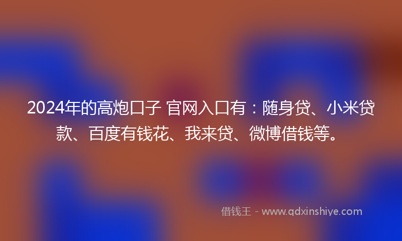 2024年的高炮口子 官网入口有：随身贷、小米贷款、百度有钱花、我来贷、微博借钱等。