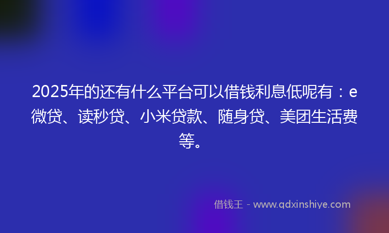 2025年的还有什么平台可以借钱利息低呢有：e微贷、读秒贷、小米贷款、随身贷、美团生活费等。