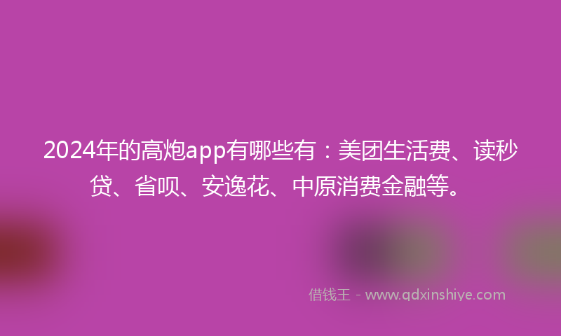 2024年的高炮app有哪些有：美团生活费、读秒贷、省呗、安逸花、中原消费金融等。