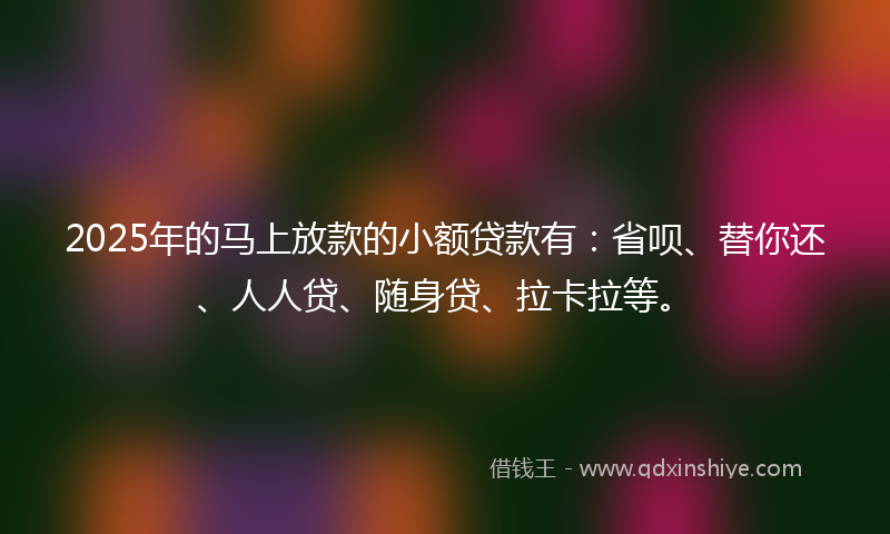 2025年的马上放款的小额贷款有：省呗、替你还、人人贷、随身贷、拉卡拉等。