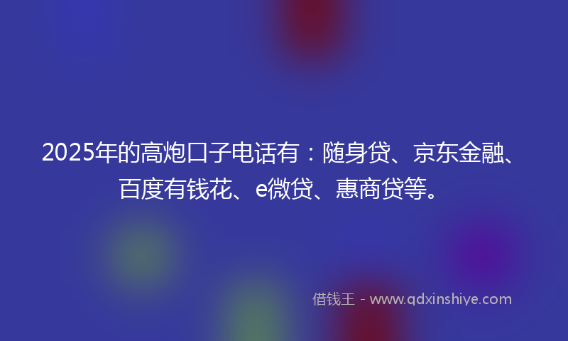 2025年的高炮口子电话有：随身贷、京东金融、百度有钱花、e微贷、惠商贷等。